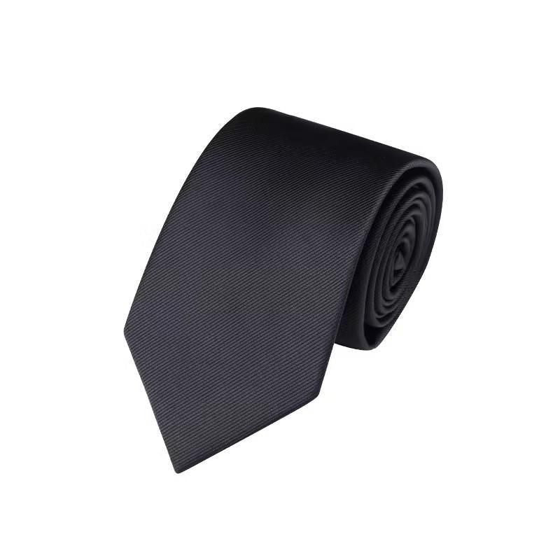 Men's Skinny Tie Fashion Solid Plain Satin Formal Wedding Casual Necktie Ties - Black
