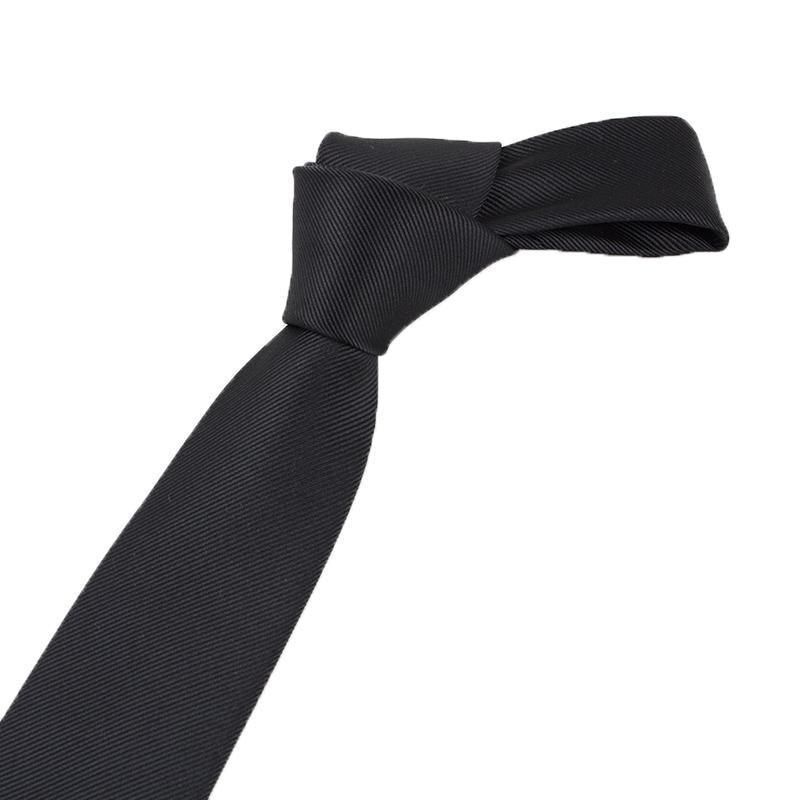 Men's Skinny Tie Fashion Solid Plain Satin Formal Wedding Casual Necktie Ties - Black