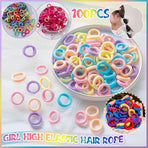 100PCS Colorful Elastic Hair Ties for Girl Ponytails High Stretch Hair Bands Set - Red