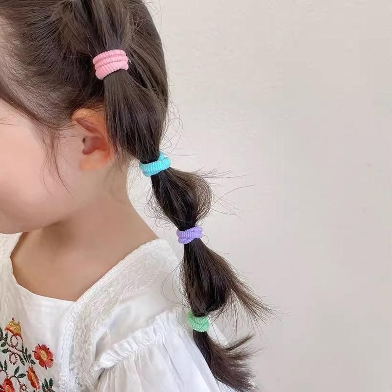 100PCS Colorful Elastic Hair Ties for Girl Ponytails High Stretch Hair Bands Set - Red