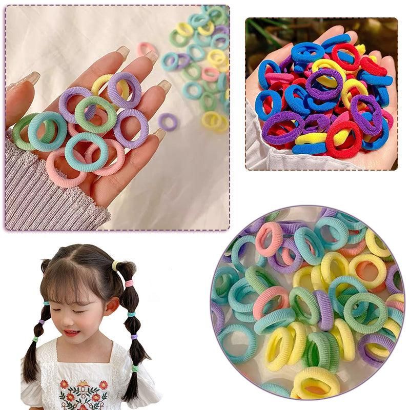 100PCS Colorful Elastic Hair Ties for Girl Ponytails High Stretch Hair Bands Set - Red