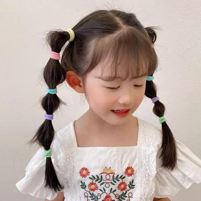 100PCS Colorful Elastic Hair Ties for Girl Ponytails High Stretch Hair Bands Set - Red