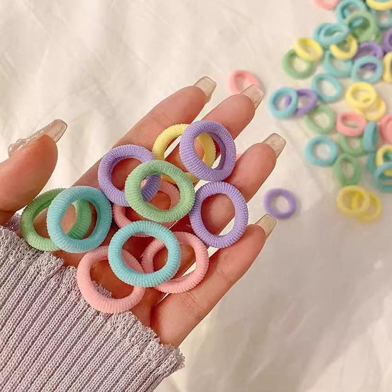 100PCS Colorful Elastic Hair Ties for Girl Ponytails High Stretch Hair Bands Set - Red