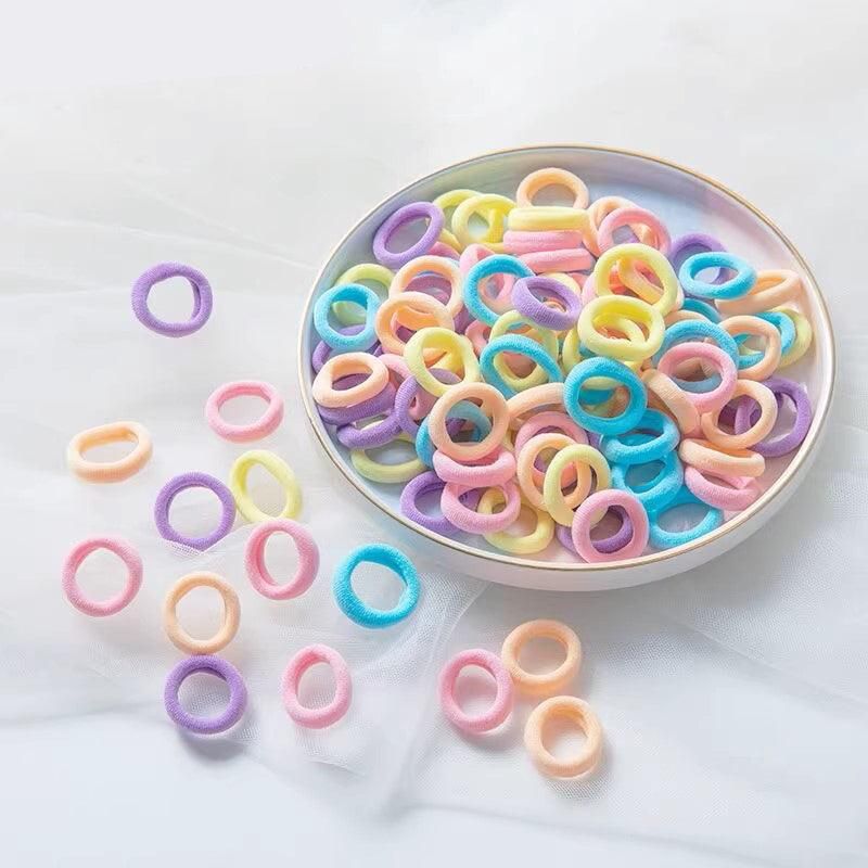 100PCS Colorful Elastic Hair Ties for Girl Ponytails High Stretch Hair Bands Set - Red