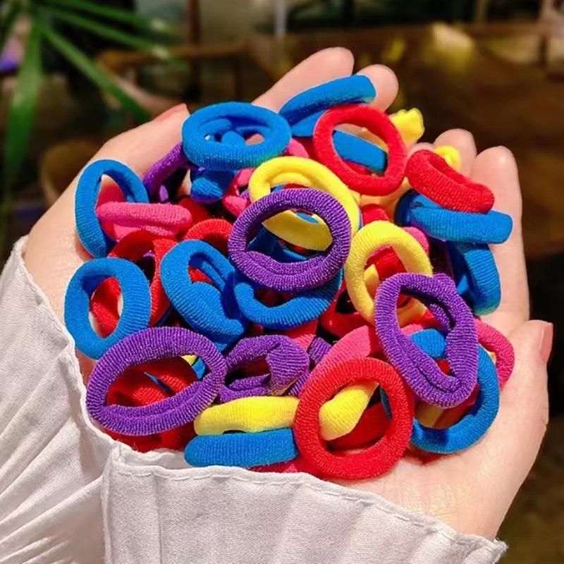 100PCS Colorful Elastic Hair Ties for Girl Ponytails High Stretch Hair Bands Set - Red