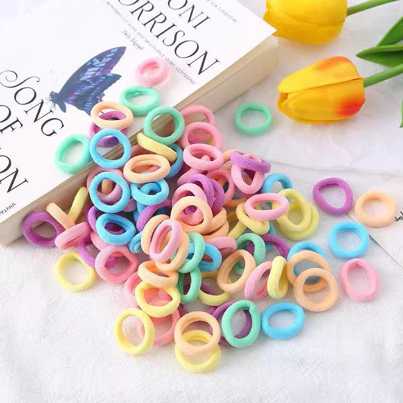 100PCS Colorful Elastic Hair Ties for Girl Ponytails High Stretch Hair Bands Set - Red