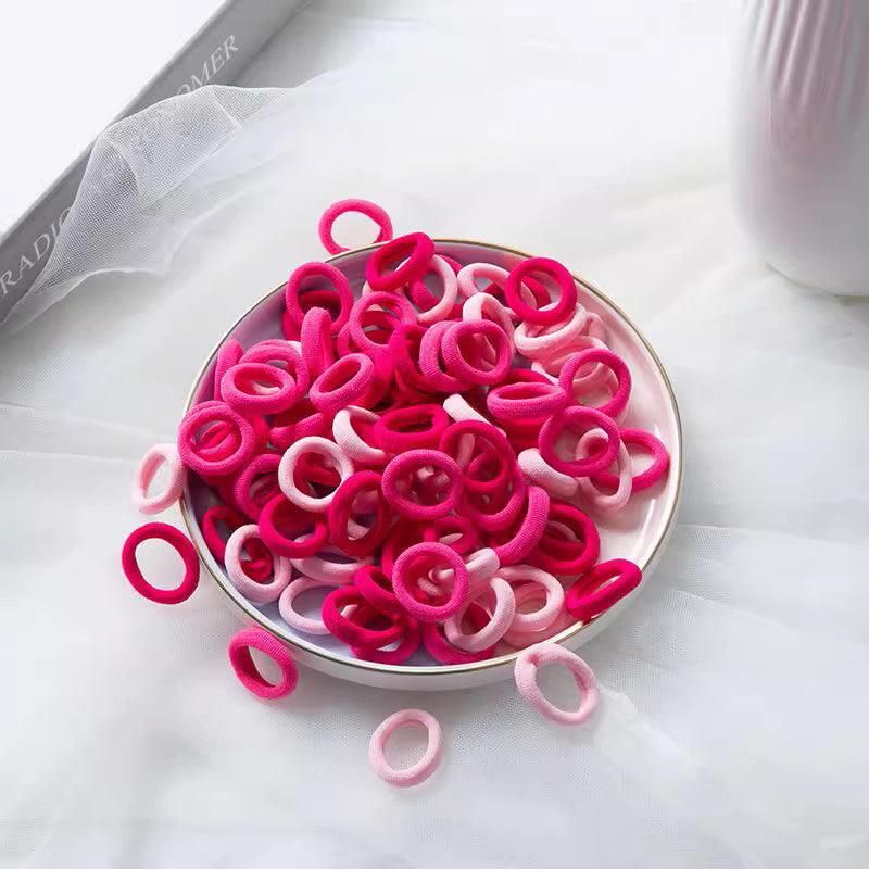100PCS Colorful Elastic Hair Ties for Girl Ponytails High Stretch Hair Bands Set - Red