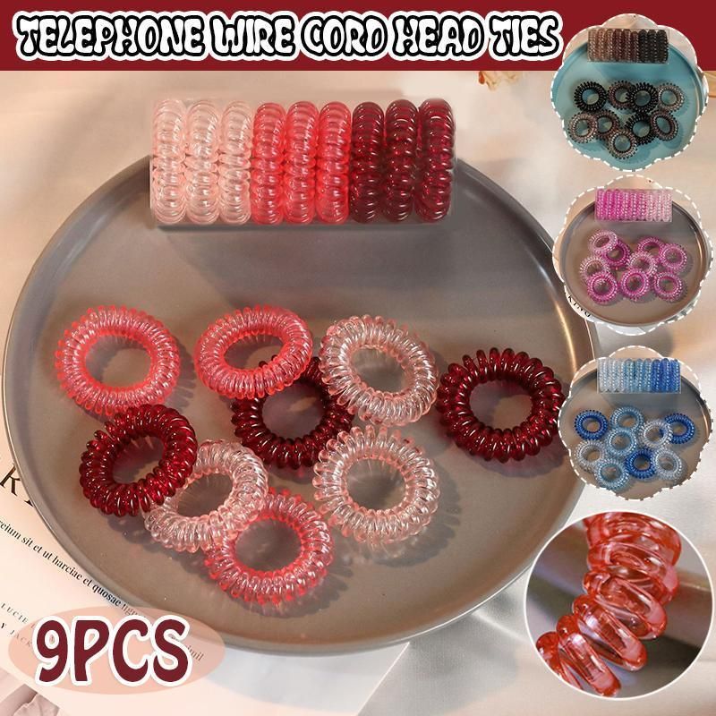 Women Telephone Wire Rubber Bands Stretchy Non-mark Coil Ropes Solid Hair Ties - Black