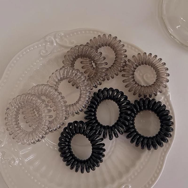 Women Telephone Wire Rubber Bands Stretchy Non-mark Coil Ropes Solid Hair Ties - Black