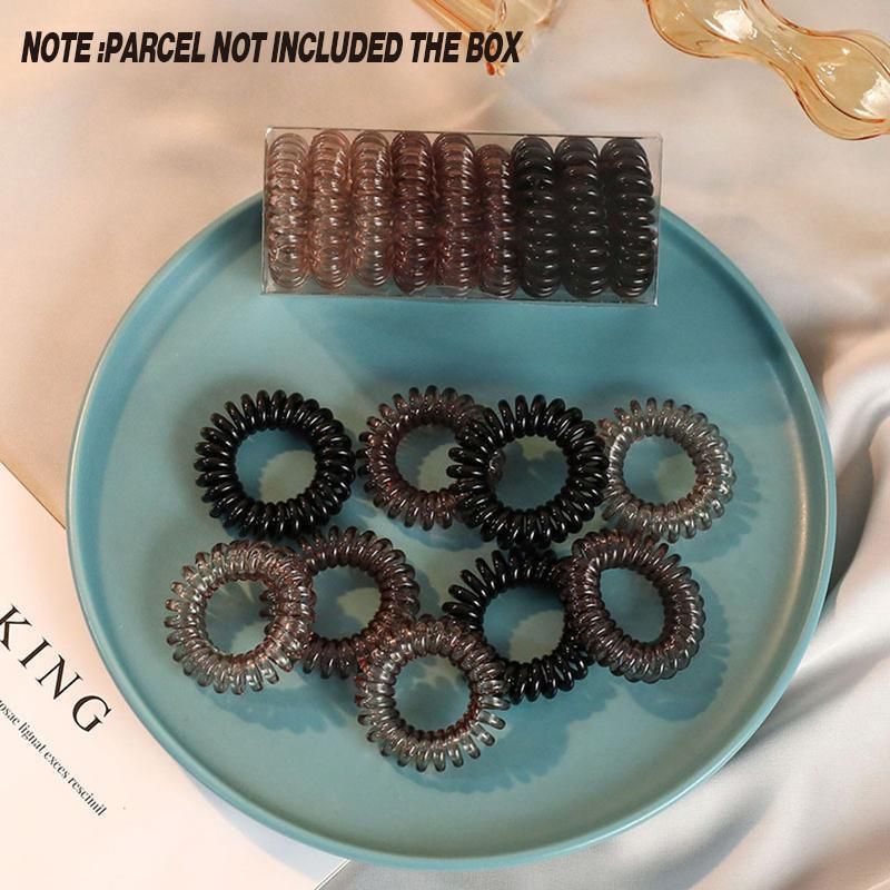 Women Telephone Wire Rubber Bands Stretchy Non-mark Coil Ropes Solid Hair Ties - Black
