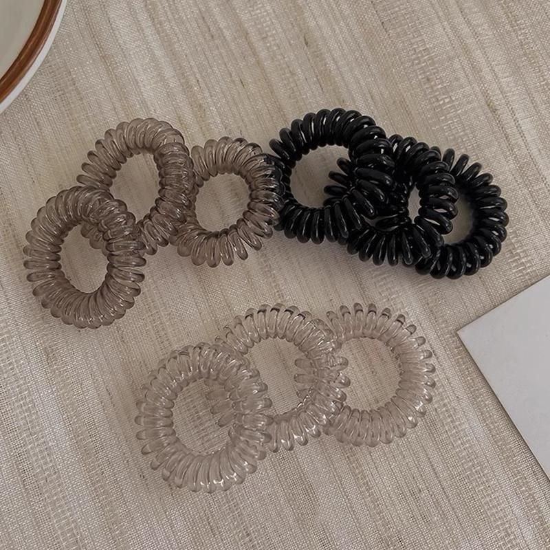Women Telephone Wire Rubber Bands Stretchy Non-mark Coil Ropes Solid Hair Ties - Black