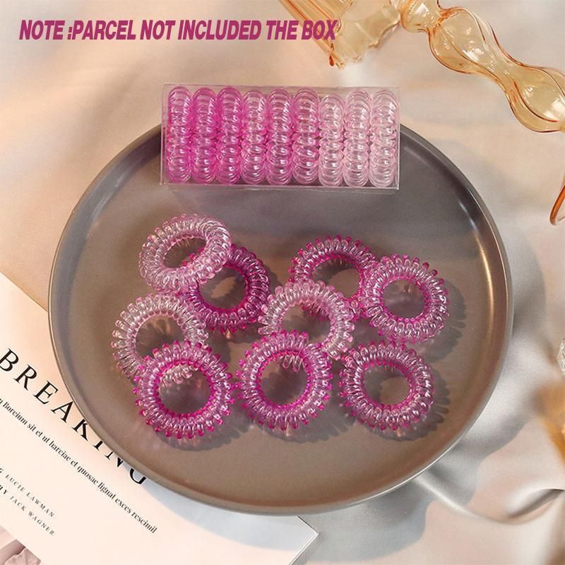 Women Telephone Wire Rubber Bands Stretchy Non-mark Coil Ropes Solid Hair Ties - Black