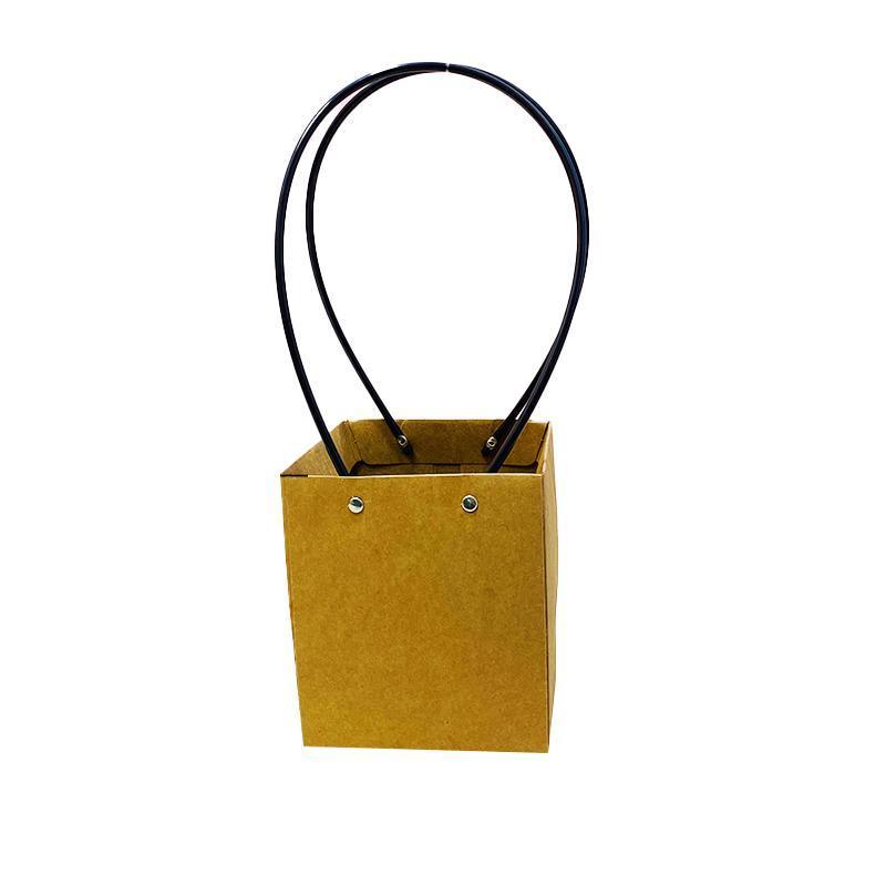 25x Kraft Paper Bag Flowers Waterproof Bouquet Basket Gift Box With Handle - 25PCS-Sq Small