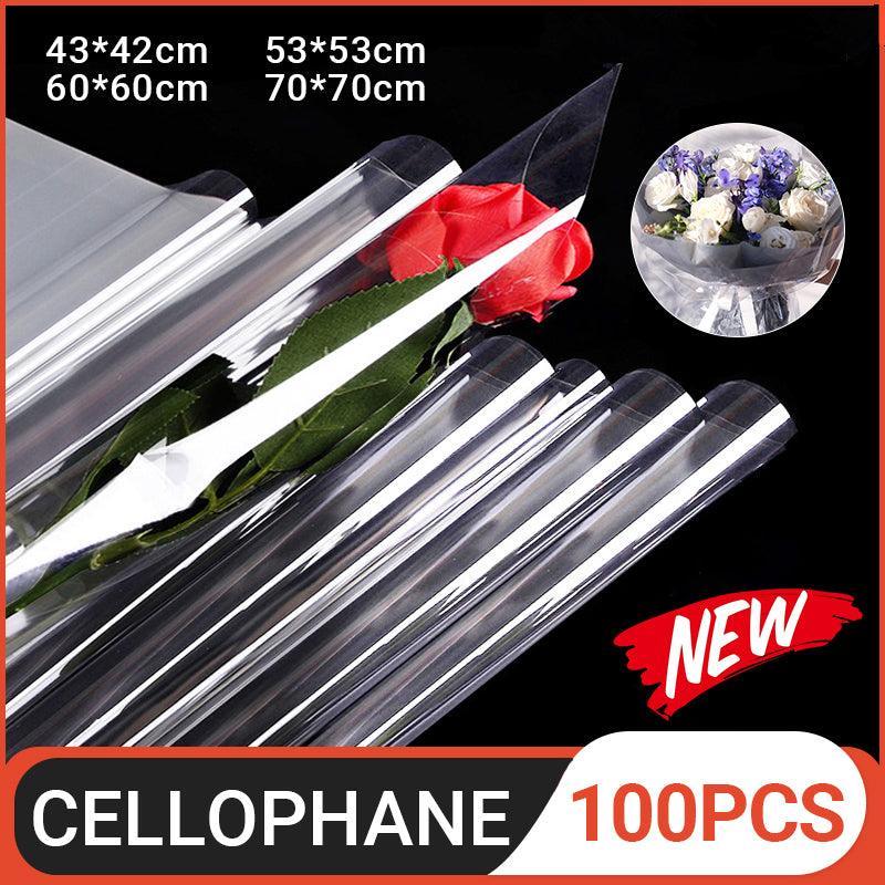 100X Clear Cellophane Wrap Rolls - 4 Sizes for Gifts & Bouquets - 100PCS-60*60CM