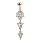 Flower Crystal Surgical Steel Dangle BELLY Button Navel bars Ring Body Piercing - Rose Red