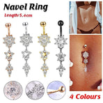 Flower Crystal Surgical Steel Dangle BELLY Button Navel bars Ring Body Piercing - Rose Red
