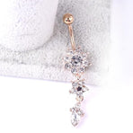 Flower Crystal Surgical Steel Dangle BELLY Button Navel bars Ring Body Piercing - Rose Red