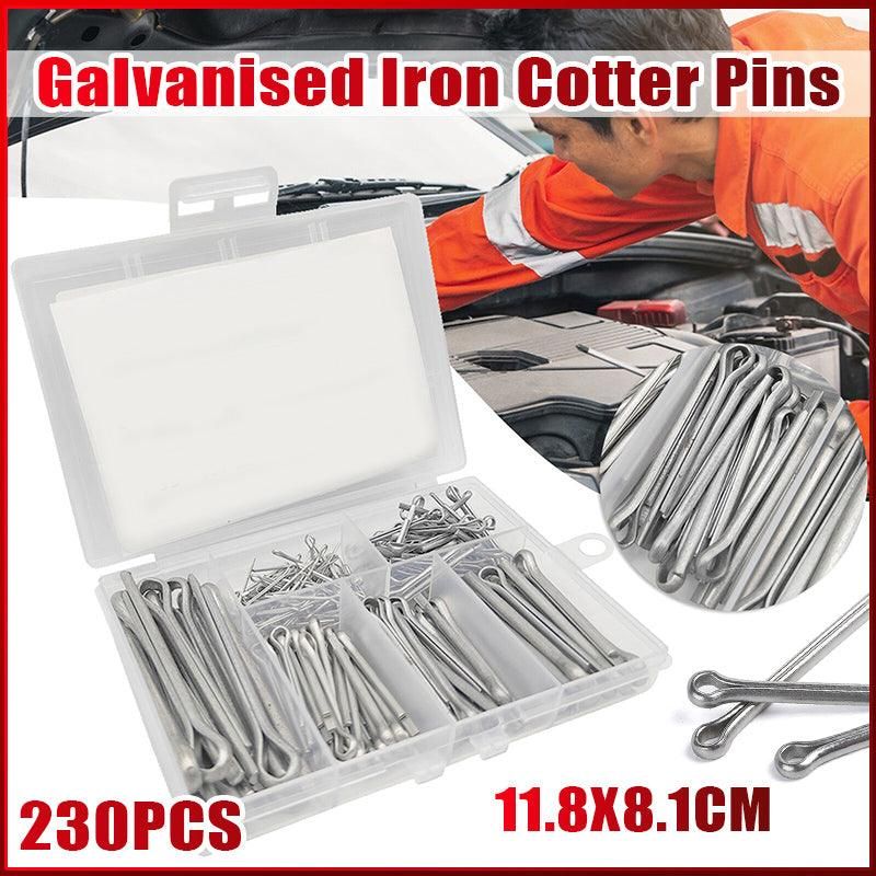 230PCS Cotter Pin Assortment Set Galvanised Iron Split Pins for Automotive Repairs