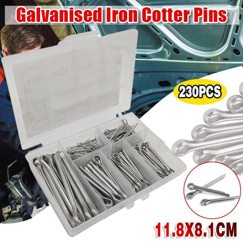 230PCS Cotter Pin Assortment Set Galvanised Iron Split Pins for Automotive Repairs