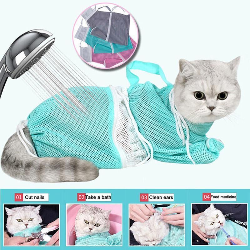 Cat Supplies Washing Bags for Pet Bathing Nail Trimm Mesh Cat Grooming Bath Bag - Grey
