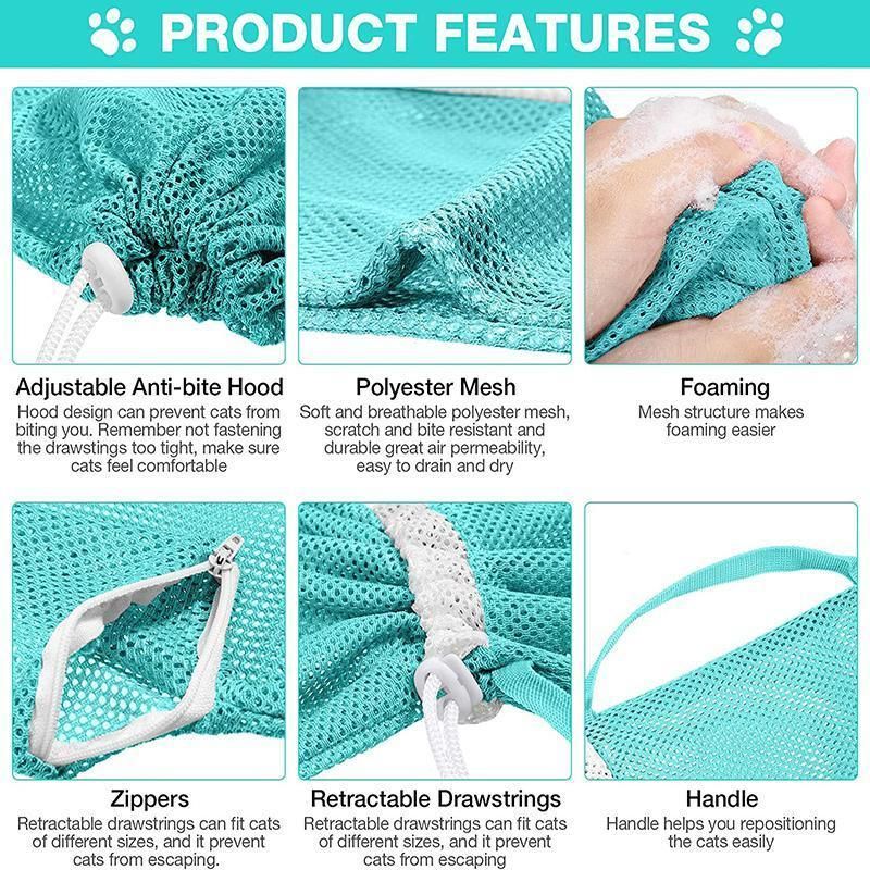 Cat Supplies Washing Bags for Pet Bathing Nail Trimm Mesh Cat Grooming Bath Bag - Grey