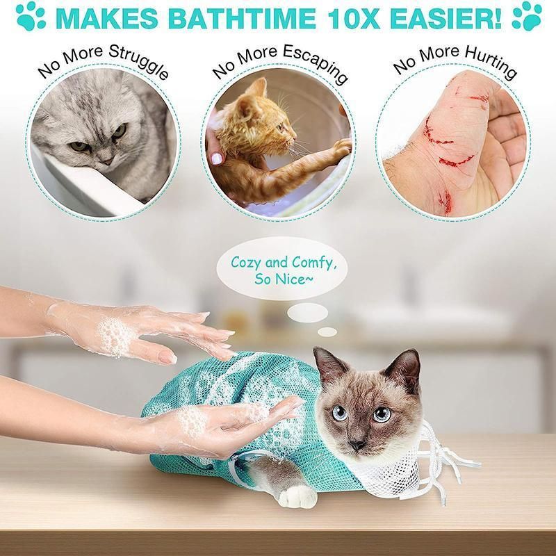 Cat Supplies Washing Bags for Pet Bathing Nail Trimm Mesh Cat Grooming Bath Bag - Grey