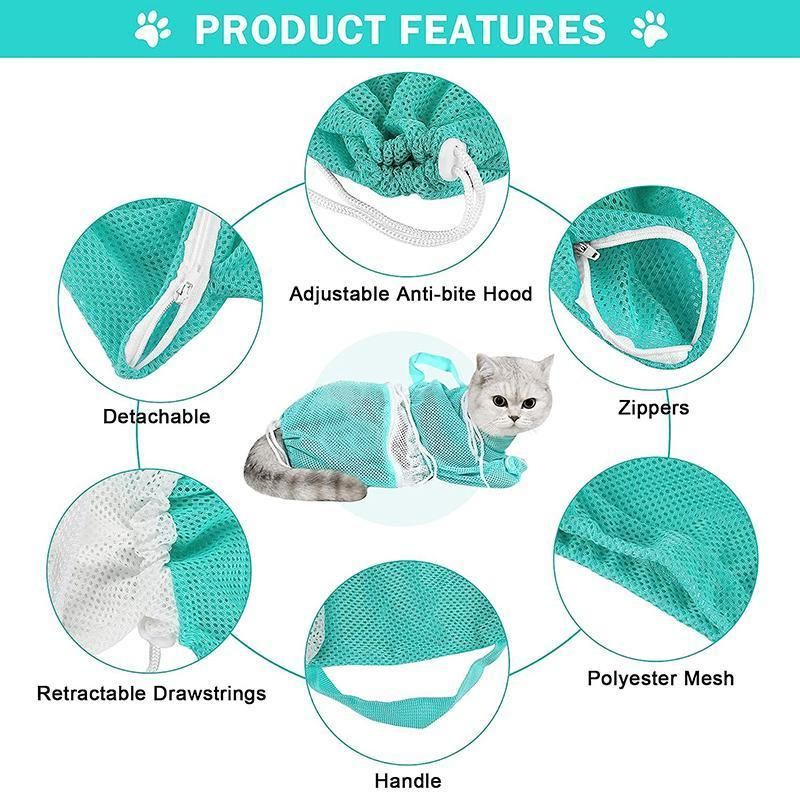 Cat Supplies Washing Bags for Pet Bathing Nail Trimm Mesh Cat Grooming Bath Bag - Grey