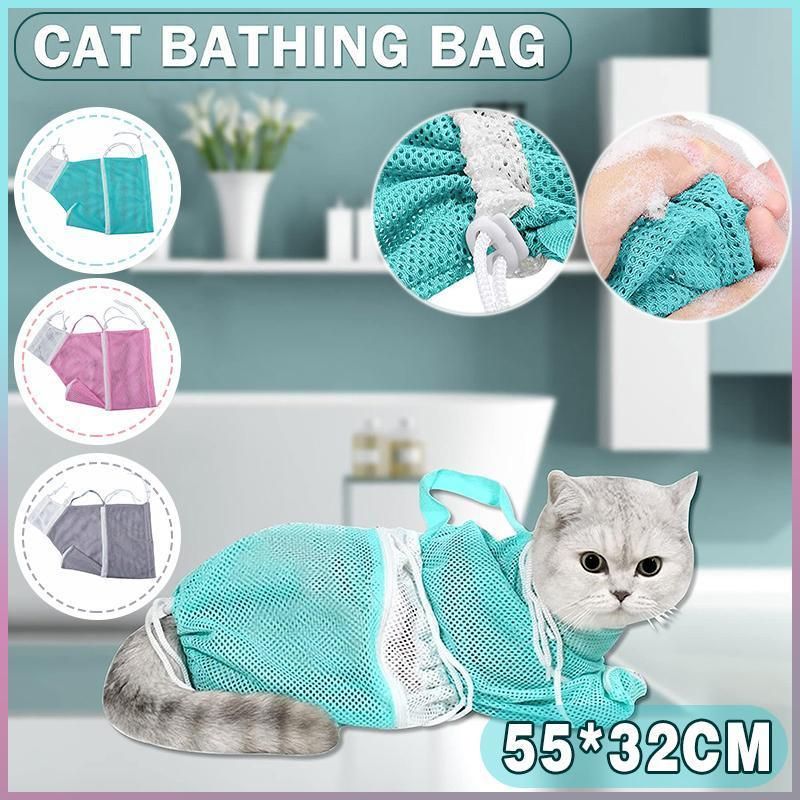 Cat Supplies Washing Bags for Pet Bathing Nail Trimm Mesh Cat Grooming Bath Bag - Grey