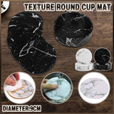 6x Coasters with Holder Marble Texture Round Cup Mat Pad Set For Drinks - Marble Black - Front View