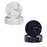 6x Coasters with Holder Marble Texture Round Cup Mat Pad Set For Drinks - Marble Black - Side View