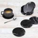 6x Coasters with Holder Marble Texture Round Cup Mat Pad Set For Drinks - Marble Black - Rear View