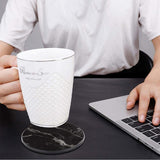 6x Coasters with Holder Marble Texture Round Cup Mat Pad Set For Drinks - Marble Black - Low Angle