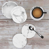 6x Coasters with Holder Marble Texture Round Cup Mat Pad Set For Drinks - Marble Black - Extra Image