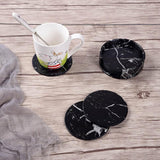 6x Coasters with Holder Marble Texture Round Cup Mat Pad Set For Drinks - Marble Black - Extra Image