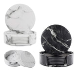 6x Coasters with Holder Marble Texture Round Cup Mat Pad Set For Drinks - Marble Black - Extra Image