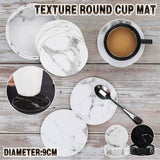 6x Coasters with Holder Marble Texture Round Cup Mat Pad Set For Drinks - Marble Black