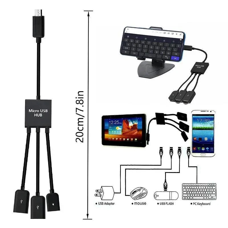 Micro USB 2.0 OTG HUB Cable Adapter AU Male to Female Dual Host Fast Transfer