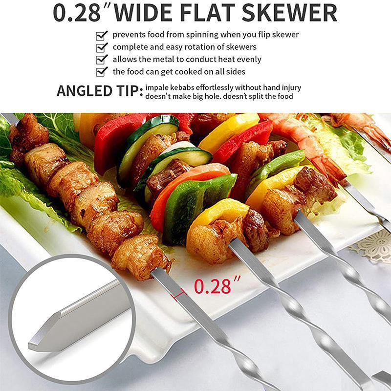 14 Pack Kabob Skewers Premium Flat Metal BBQ Barbecue Skewer Long Stainless