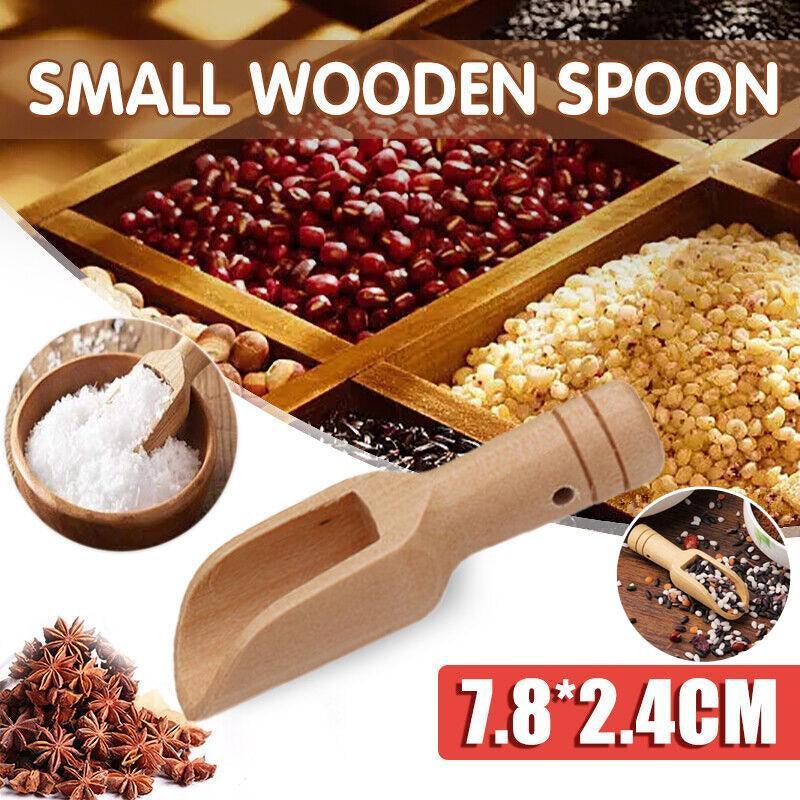 Mini Wooden Scoop Small Kitchen Spoon for Salt Sugar Coffee Spice Tea - 10PCS