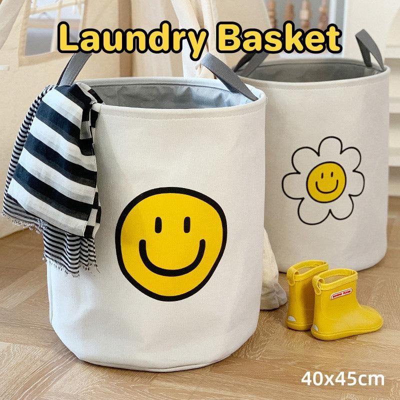 Large Laundry Basket Foldable Storage Bin Clothes Hamper Toy Organizer for Home - Smiley-Face