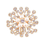 Snowflake Imitation Pearl Brooch Rhinestone Metal Alloy Pin For Coats Dresses - Gold