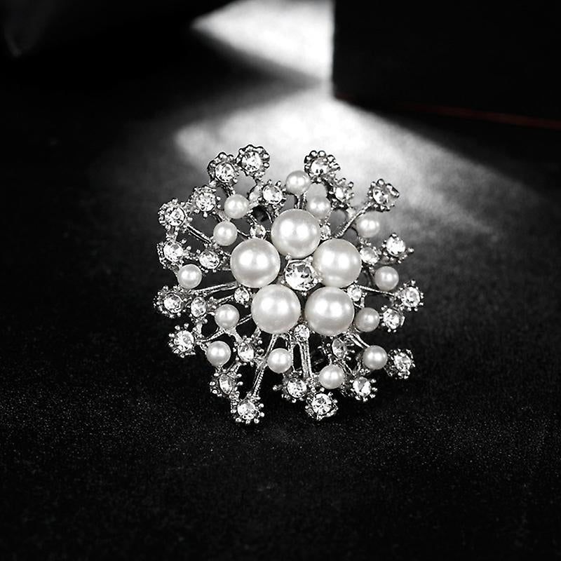 Snowflake Imitation Pearl Brooch Rhinestone Metal Alloy Pin For Coats Dresses - Gold