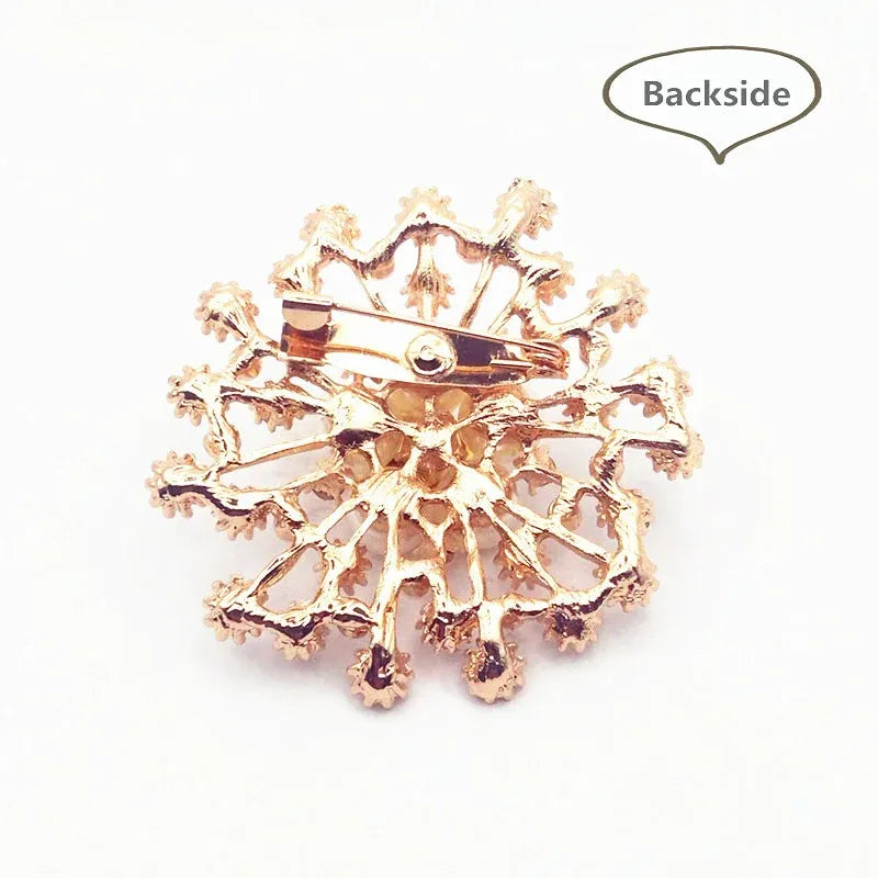Snowflake Imitation Pearl Brooch Rhinestone Metal Alloy Pin For Coats Dresses - Gold