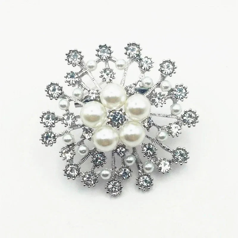 Snowflake Imitation Pearl Brooch Rhinestone Metal Alloy Pin For Coats Dresses - Gold