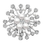 Snowflake Imitation Pearl Brooch Rhinestone Metal Alloy Pin For Coats Dresses - Sliver