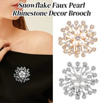Snowflake Imitation Pearl Brooch Rhinestone Metal Alloy Pin For Coats Dresses - Sliver