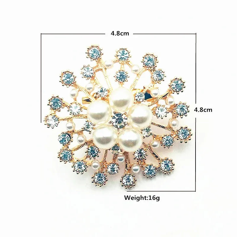 Snowflake Imitation Pearl Brooch Rhinestone Metal Alloy Pin For Coats Dresses - Sliver