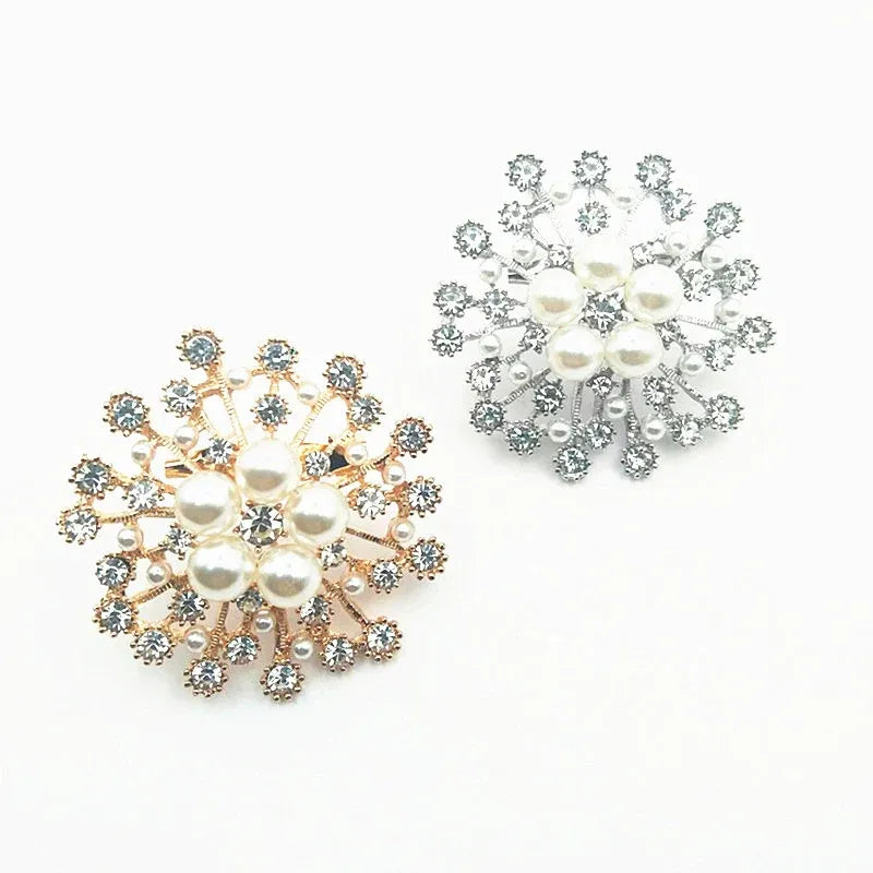 Snowflake Imitation Pearl Brooch Rhinestone Metal Alloy Pin For Coats Dresses - Sliver