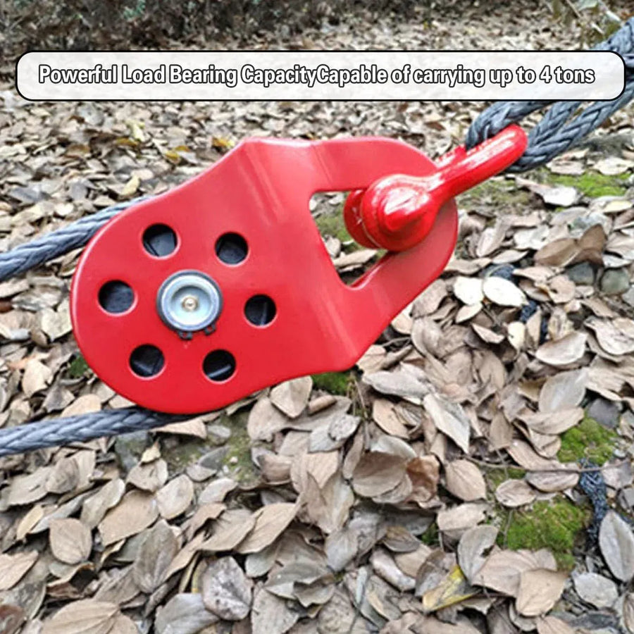 Off Road Recovery Winch Pulley Snatch Block Tackle Tow Hook Accessory Heavy Duty - Red