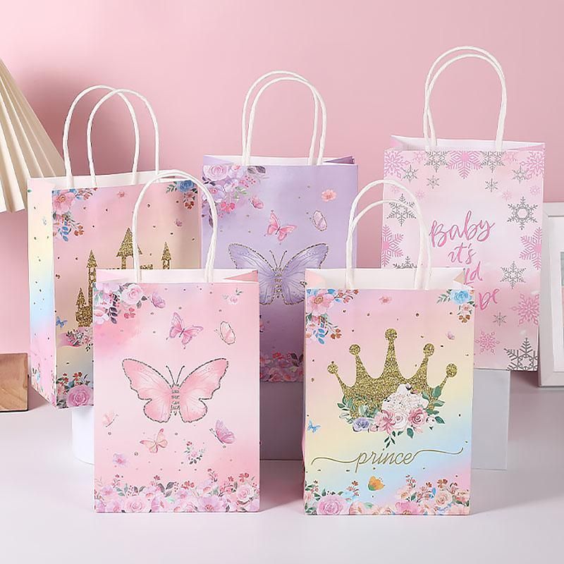 30pcs Pink Romantic Flower Tote Bag Cowhide Paper Elegant Design Gift Bag - Snowflake